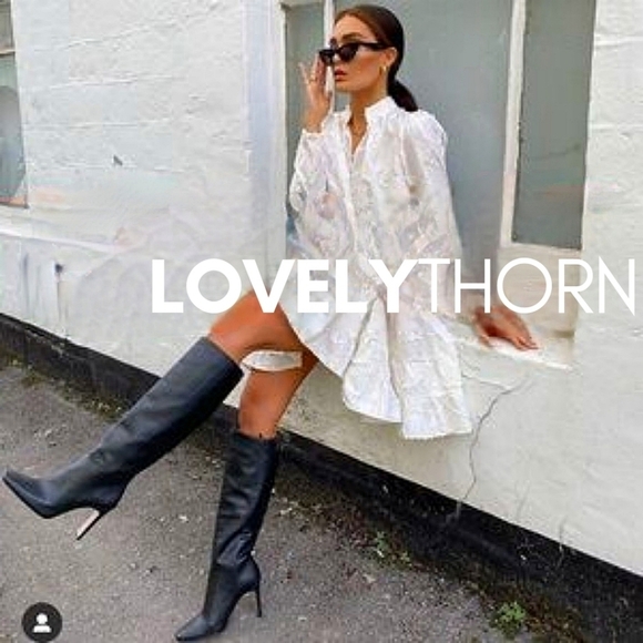 H&M // ltd ed blogger fave jacquard weave puff sleeve flare mini rocky barnes - Picture 12 of 16